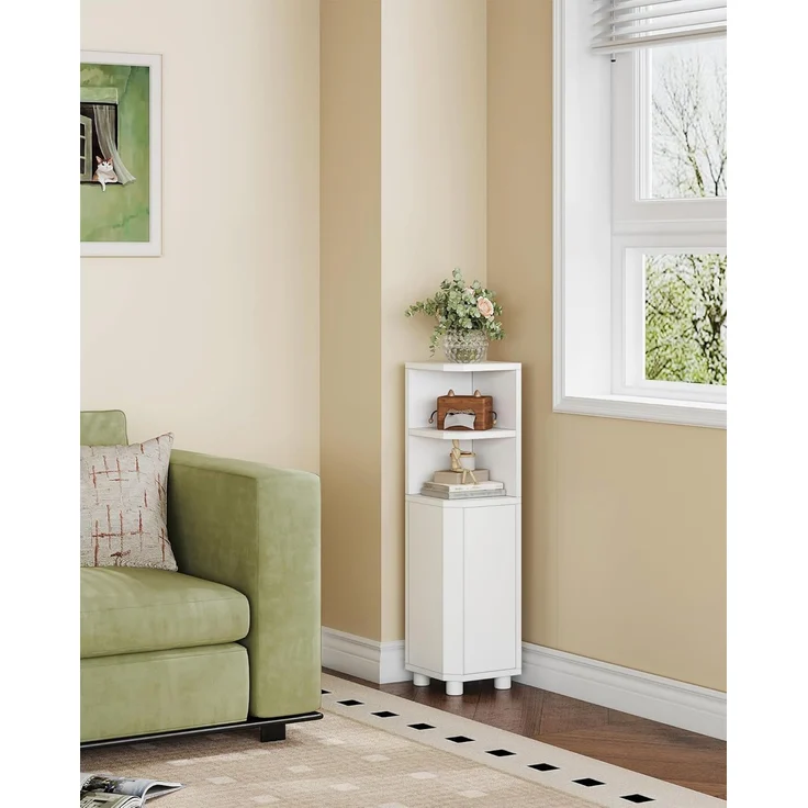 Badezimmerschrank, Eckschrank Badschrank, Toilettenschrank mit verstellbare Ablagen, 2 Seitentüren, schmales Badregal, einfache Montage, 20 x 20 x 79 cm, weiß – Bild 7