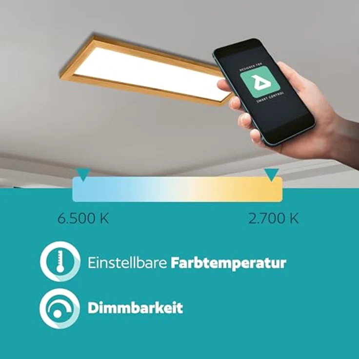 EGLO connect.z Smart-Home LED Panel Salobrena-Z, 120 x 30 cm, ZigBee, App und Sprachsteuerung Alexa, warmweiß-kaltweiß, dimmbar, Holz Deckenlampe Natur – Bild 5