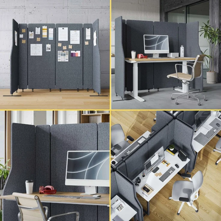 Akustik-Trennwand mit Schalldämmung PEOLT - 145x280x1,8cm Anthrazit | Stellwand Büro Raumteiler Office-Akustikwand Sichtschutz freistehend – Bild 7
