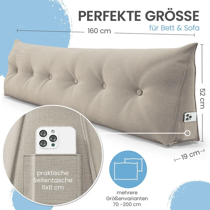 ELONEO Rückenkissen Bett- und Rückenstützkissen >Sand< 160cm – Bild 2