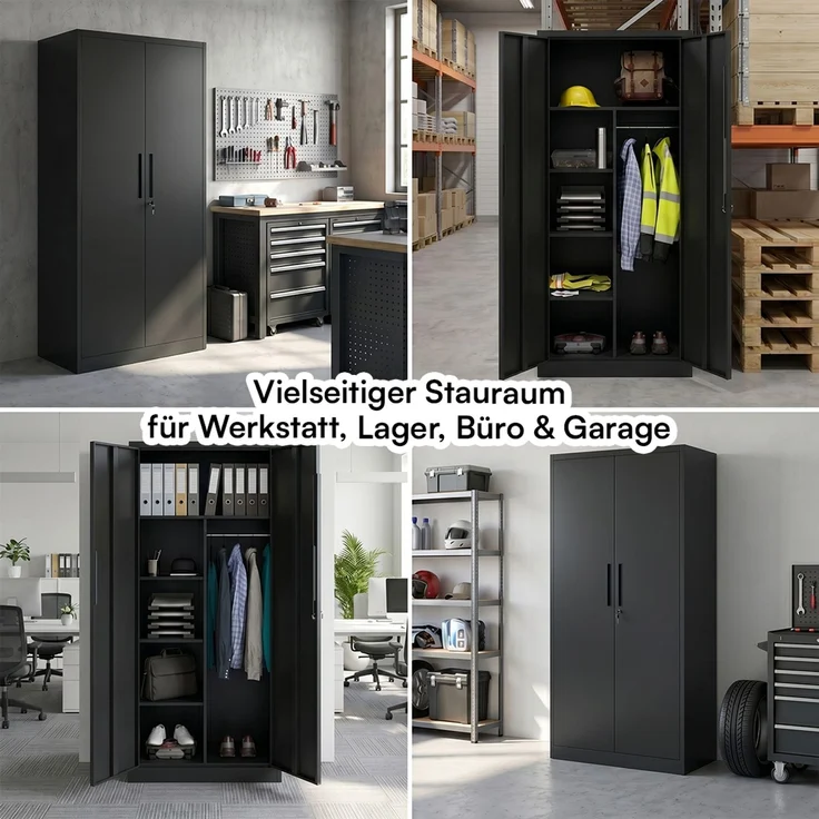 STEELSØN 'Regulus' Garderobenschrank mit 6 Fächern und Kleiderstange, Metall, schwarz, 175x40x80 cm, abschließbar, inkl. Schloss – Bild 10