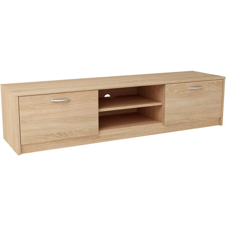 Home Collective TV-Schrank 160cm breit Lowboard mit matter Oberfläche Fernsehtisch (abgerundete Kante und Metall-Rollschienen Fernsehkommode) mit 2 Türen und 2 Regalen, aus laminiertem Board sonoma