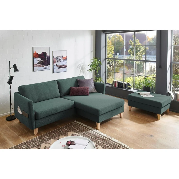 ATLANTIC home collection Ecksofa Mailo L-Form, mit Seitentaschen, Recamiere beidseitig montierbar, Massivholzfüße – Bild 5