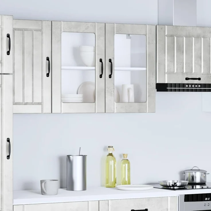 vidaXL Küchen-Hängeschrank mit Glastür Lucca Betongrau Holzwerkstoff 853851 – Bild 3