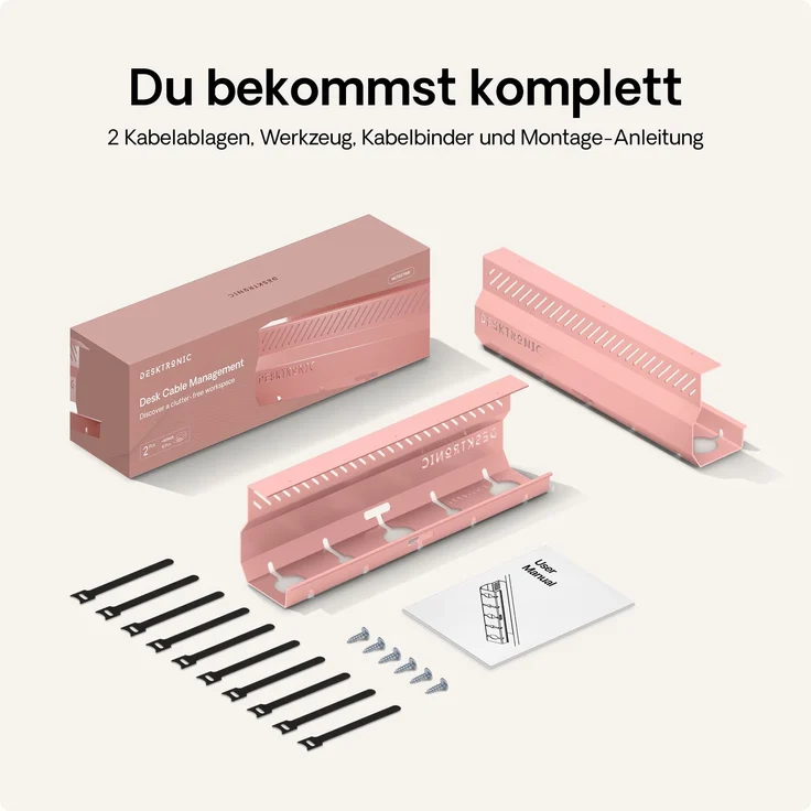 Desktronic Kabelkanal Schreibtisch, 2x43cm, Hochwertiger Stahl, Kabel Organizer für Kabelführung Rosa – Bild 5