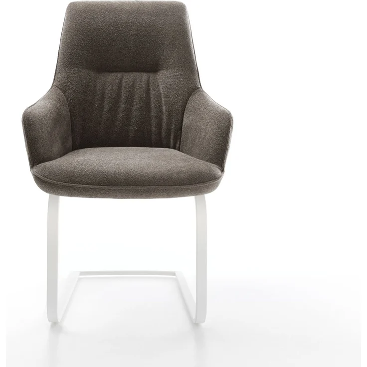 Freischwinger Zelia-Flex mit Armlehnen Strukturstoff Soft Taupe Freischwinger flach Weiß Taschenfederkern – Bild 2