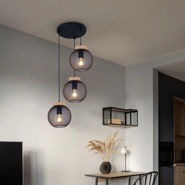 Hängeleuchte, Käfig-Design, Holz, schwarz , H 120cm – Bild 7