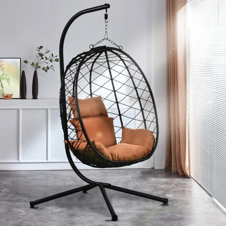 Luxus Hängesessel NEW XXL Gestell mit Korb Schwarz und Kissen Braun