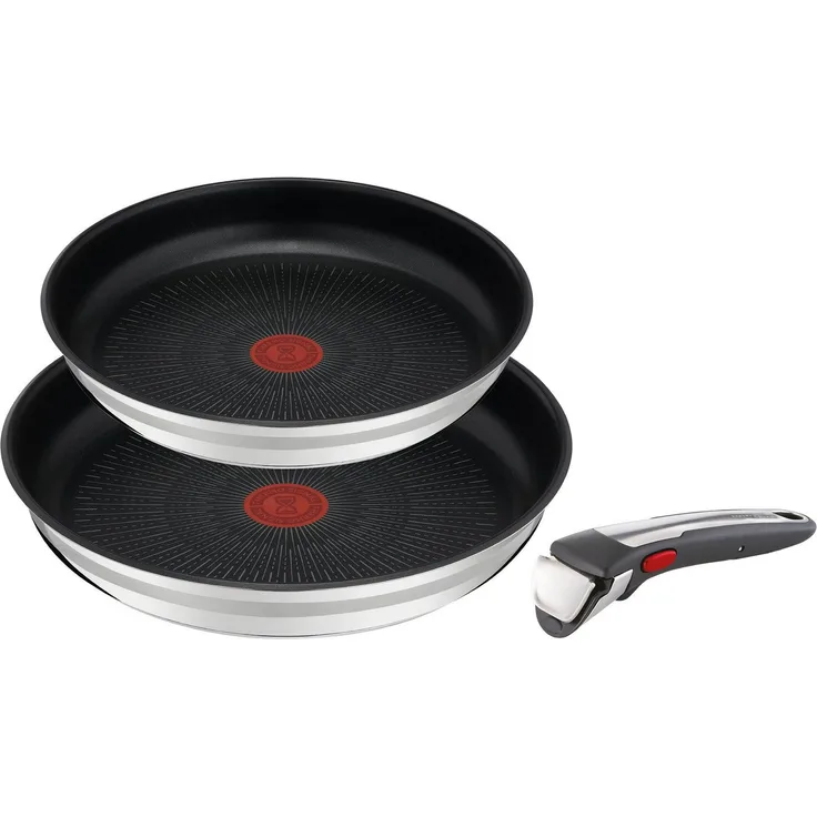 Tefal Jamie Oliver 3-teiliges Ingenio Pfannen-Set, 1 abnehmbarer Griff, 2 Antihaft-Pfannen, Edelstahl, Induktion, ofenfest, platzsparend, L9769173