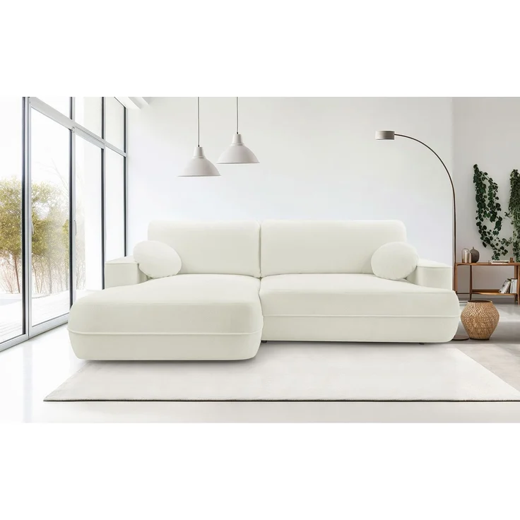 Selsey 'Fuerro' Ecksofa mit Schlaffunktion, Bettkasten, Ottomane links,Strukturstoff wasserabweisend, Weiß – Bild 2