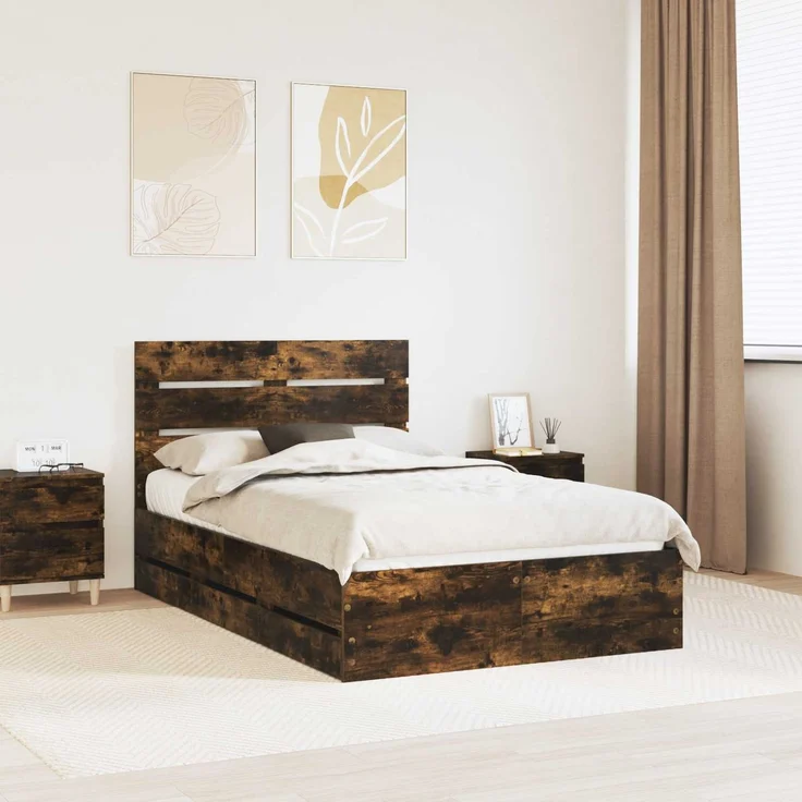 vidaXL Bettrahmen Räuchereiche 120 x 200 cm Ingenieurs Holz 3411846 – Bild 1