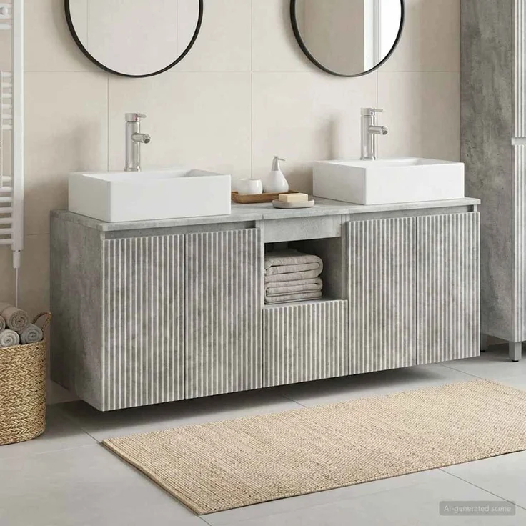 vidaXL Badezimmerschrank-Set 3 stk. Betongrau 129 x 41 x 79,5 cm 3405650 – Bild 1