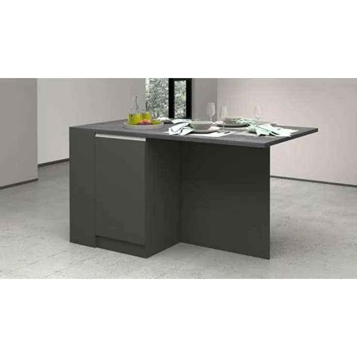 Dmora - Kücheninsel Osvaldo, Mehrzweckschrank, Küchenzeile Schrank, Zusätzlicher Tisch, 100% Made in Italy, 160 x 90 x 90 cm, Anthrazit und Schiefer – Bild 6