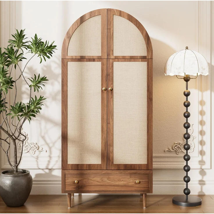 DESVIAE Garderobenschrank mit Stofftüren und Schublade 79x175x50 cm aus MDF in Holzfarbe – Bild 4