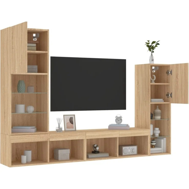 vidaXL 4-tlg. Wohnwand mit LED-Beleuchtung Sonoma-Eiche Holzwerkstoff 3216656 – Bild 1