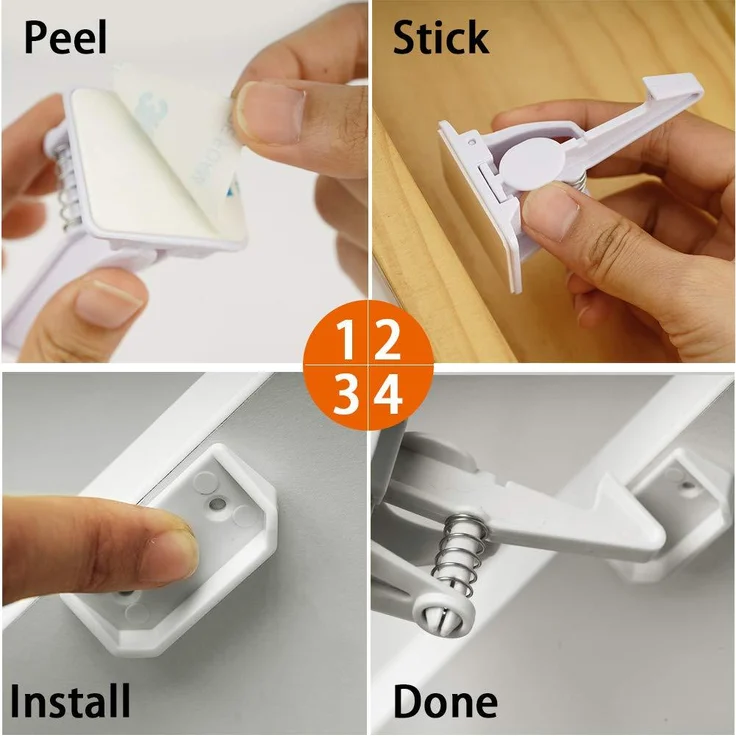 Surplex 10er Pack Kindersicherung Schrank Schloss, Baby Sicherheit unsichtbare Schranksicherung für Schubladen und Schranktüren, Montage ohne Bohren und Schrauben (weiß) – Bild 4