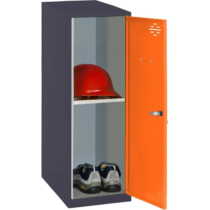Simon Rack Simonlocker Kommode, klein, 915 x 300 x 500 mm, Amario aus Metall, mit Schlüssel, Anthrazit/Orange