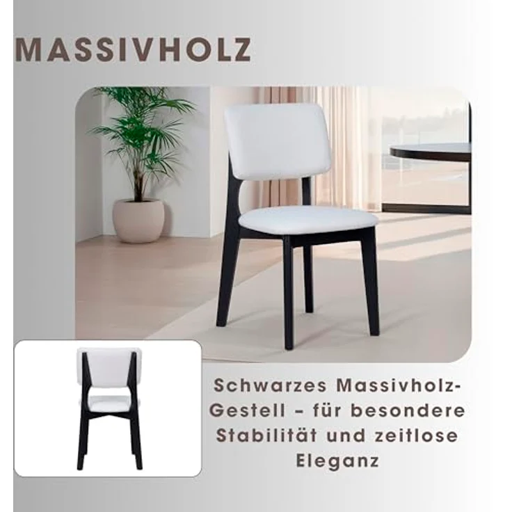 byLIVING Esszimmerstuhl 2er Set ELSA/Webstoff beige/Gestell Massivholz schwarz/B 48, H 87, T 54 cm – Bild 4