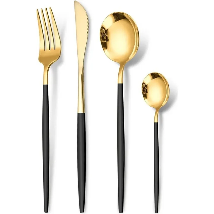 Besteckset Gold 6 Personen 24-tlg Edelstahl Essbesteck Besteck Set Geschenkbox – Bild 2