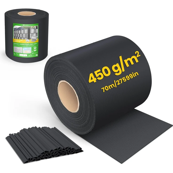 VOUNOT® PVC Sichtschutzstreifen für Doppelstabmatten 70m x 19cm, 40 Befestigungsclips, Sichtschutz Zaunfolie für Stabmattenzaun, Gartenzaun, Zaun, Schwarz – Bild 1