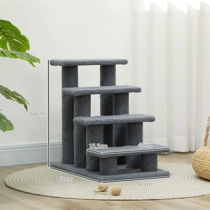 JARDJ Tiertreppe Katzentreppe Hundetreppe 4 Stufen Grau 63,5x43x60cm für Katzen und Hunde, ideal für Senioren & kleine Tiere – Bild 3