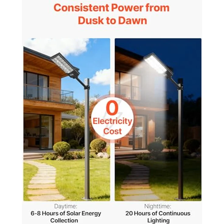 VEVOR Solar Straßenlaterne 450000LM, Straßenlampe 8000W, Solarleuchte mit Dämmerungssensor, LED-Flutlicht mit Bewegungsmelder, IP67 wasserdichte Außenbeleuchtung, für Einfahrt & Hof, 2er-Pack – Bild 3