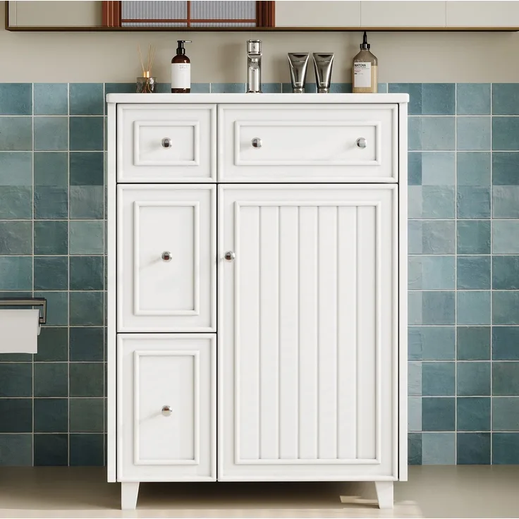 Waschtisch 61 x 47 x 87 cm mit Keramikbecken, Schubladen und Stauraum – Weiß