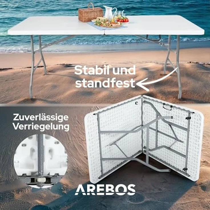 Arebos Klapptisch 182 x 74 x 74 cm Campingtisch Partytisch Gartentisch Buffettisch – Bild 4