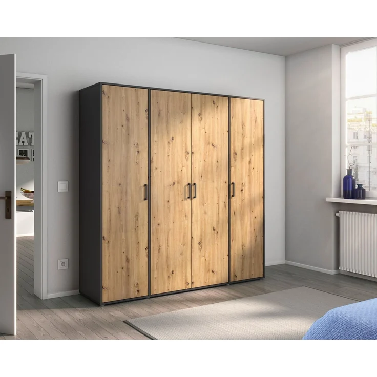Rauch Möbel 'Voyager' Kleiderschrank, Holz, Eiche Artisan | Grau Metallic, Zubehör Classic, Breite 187 cm | ohne Schubladen – Bild 2