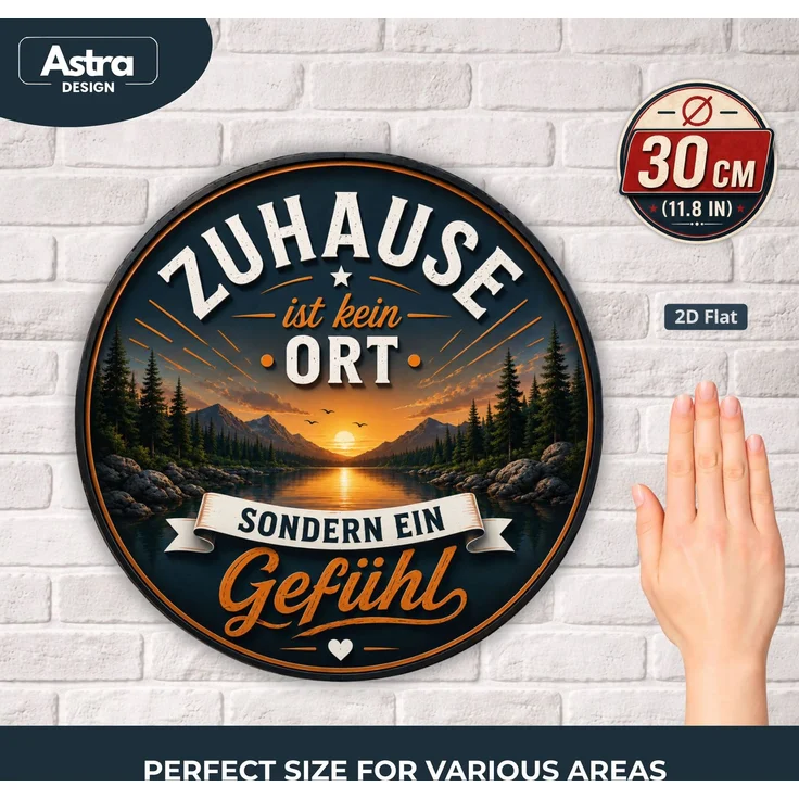 AstraDesign Blechschild Rund 30cm - Zuhause ist kein Ort sondern ein Gefühl Spruchschild – Metall – Mehrfarbig – RD0011 – Bild 2