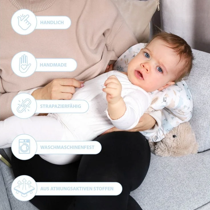 Stillkissen klein Breastfeeding und Nursing Pillow für unterwegs 20 cm - Stillmuff Armkissen und Lagerungskissen Baby Arm Still Kissen aus weicher Baumwolle Oeko-Tex Eulen Weiß – Bild 4