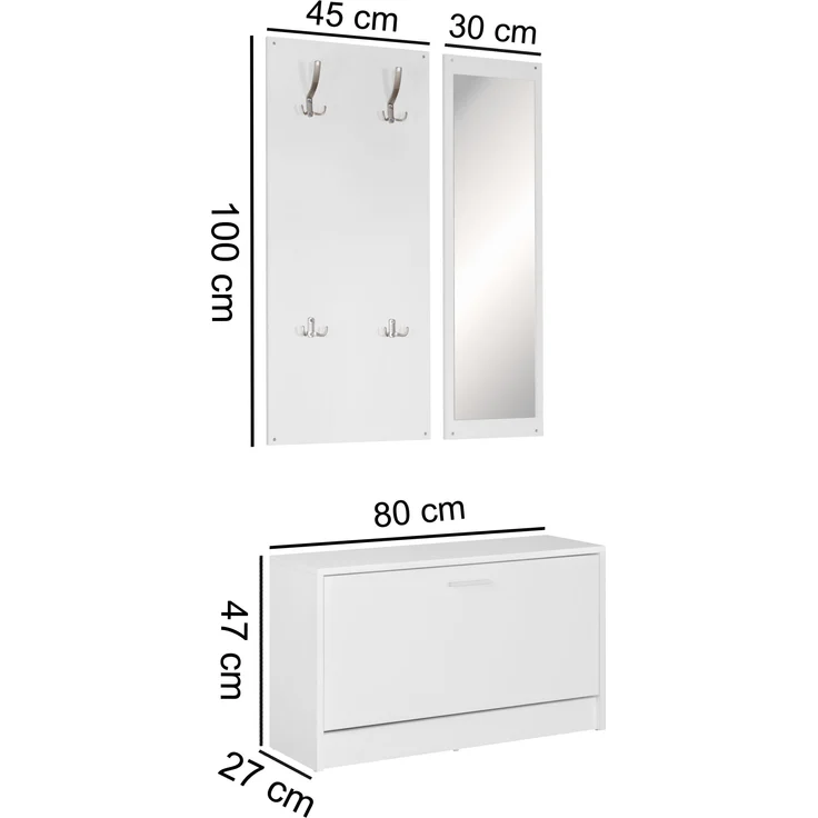 Wohnling Wand-Garderobe JANA mit Spiegel & Schuhschrank, Spanplatte weiß – Bild 5