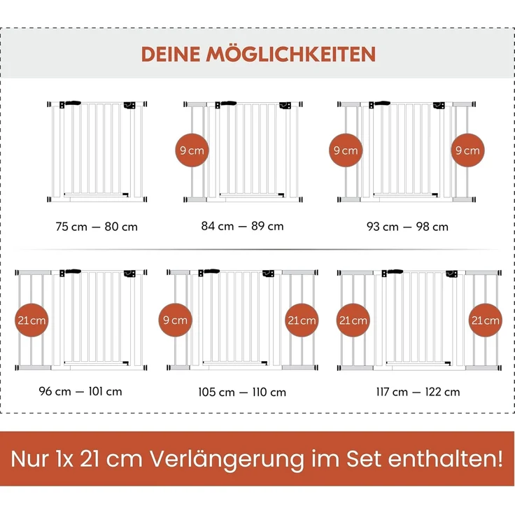 Hauck Treppenschutzgitter Türschutzgitter Open N Stop 2 inkl. 21 cm Verlängerung für Breiten 96-101 cm, ohne Bohren, Einhändiges Beidseitiges Öffnen, Manueller Schließmechanismus, Metall (White) – Bild 6