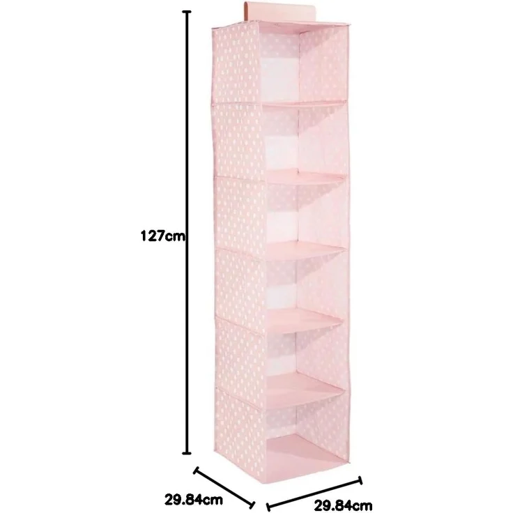 Hängender Stoffschrank mDesign Hängeaufbewahrung 6 Fächer rosa/weiß gepunktet – Bild 3
