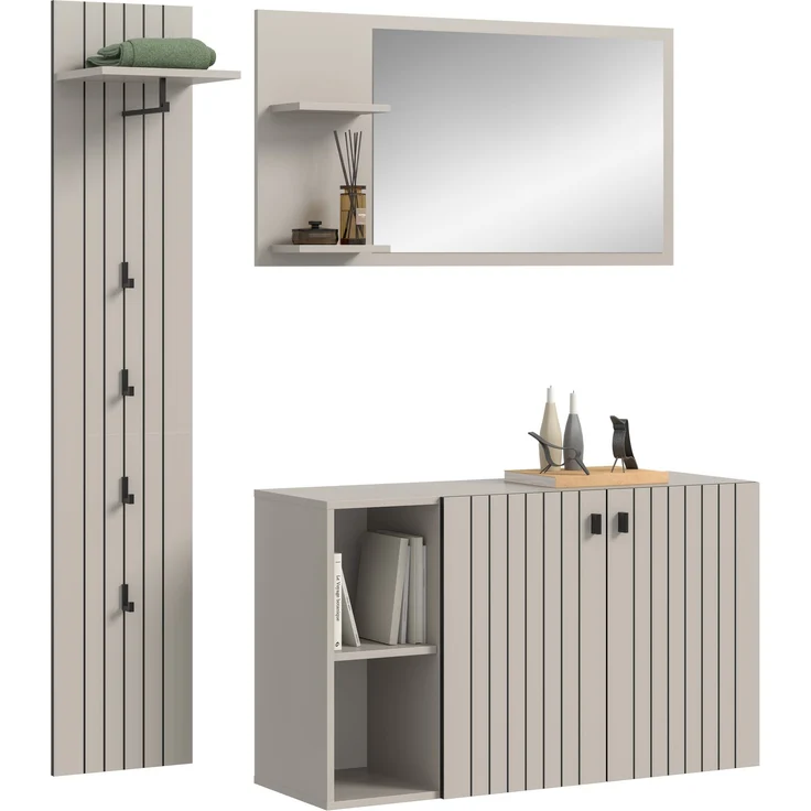 Garderobenkombination (B/H/T: 152x192x37 cm) in Kaschmir Nachbildung – Bild 1