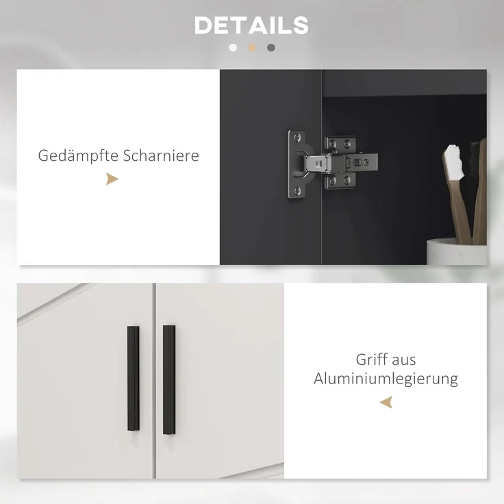 Kleankin Waschbeckenunterschrank mit Verstellbarer Ablage, Waschtischunterschrank mit Griff, (Unterschrank, 1-St, Badunterschrank) mit Kippschutz, Grau, 60 x 30 x 60 cm – Bild 6
