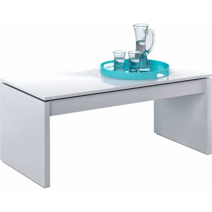 Habitdesign Raising Couchtisch, Modell Zenit, Couchtisch, Finish in Glossy White Farbe, Maße: 102 cm (Breite) x 43/52 cm (Höhe) x 50 cm (Tiefe)