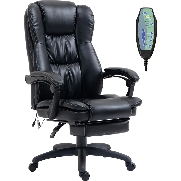 MELAYR, Verstellbarer Drehstuhl mit Fußstütze, Kopfstütze, Massagefunktion, Kunstleder, 68.5x68.5x113-121cm, Schwarz – Bild 2