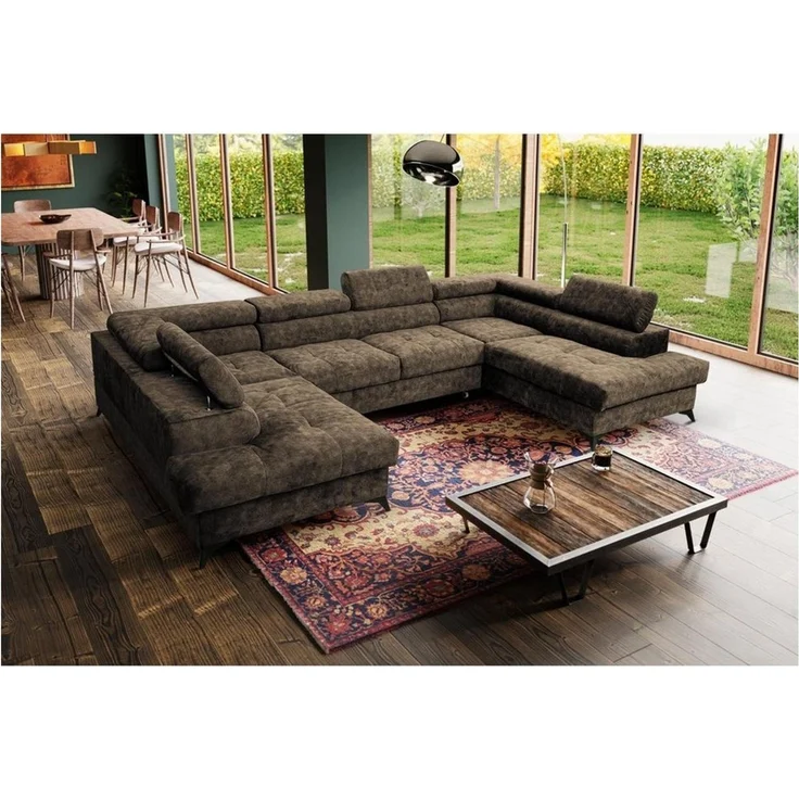 Beautysofa Ecksofa Sorento U Die Lieferung beinhaltet die Lieferung in die Wohnung, mit Schlaffunktion, Bettkasten, verstellbare Kopfstützen, große Eckcouch mit Metallbeine – Bild 1