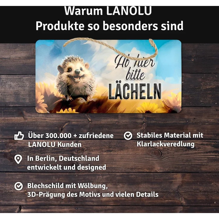 LANOLU Blechschild Bitte Lächeln - 16x32cm – Metall – Mehrfarbig – 16106 – Bild 4