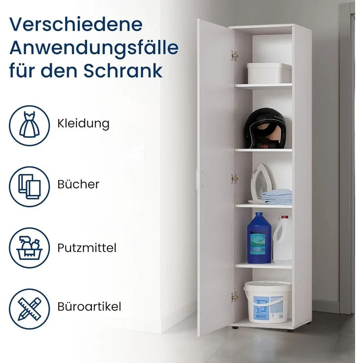 Home Collective Mehrzweckschrank Schmaler Schrank 40 cm breit mit 1 Tür & 4 Einlegeböden (Universalschrank Haushaltsschrank für Haushalt, Flur, Büro oder Schlafzimmer) 40x35x184 cm (BxTxH), Kaschmir – Bild 4