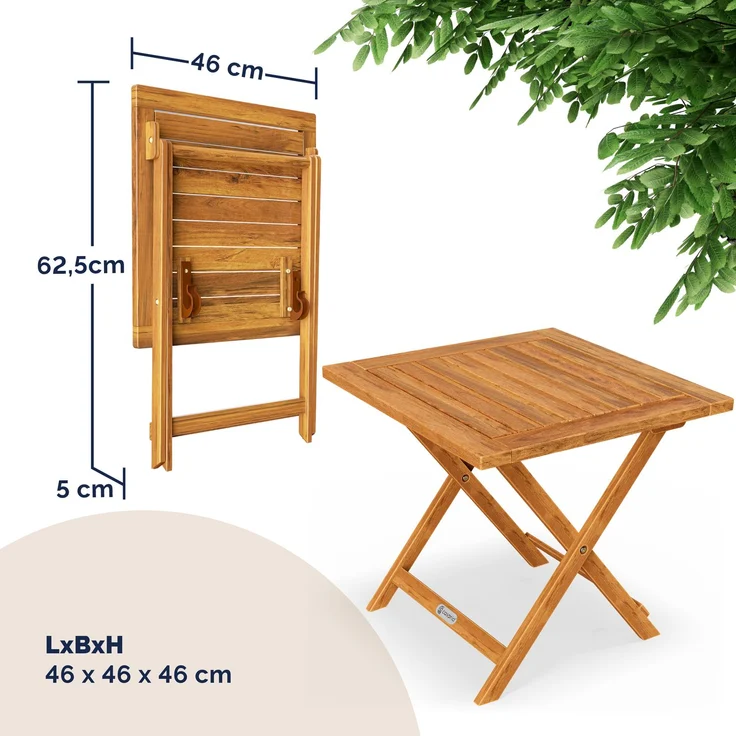 Casaria Beistelltisch, klappbar, Holz Akazie, 46 x 46 cm – Bild 4