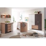 Babyzimmer Cordula in Asteiche, Lava matt und Weiß matt 5 teilig mit Kleiderschrank, Kinderbett Babybett mit Lattenrost und Umbauseiten, Wickelkommode - Kinderzimmer komplett Set von Mäusbaucher - MD110769