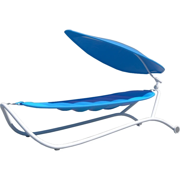 LECO Luxus-Hängematte GLORIA, mit Rollen, Stahlrohrgestell weiß, Hängematte und Sonnendach blau, 285x95x145 cm – Bild 1