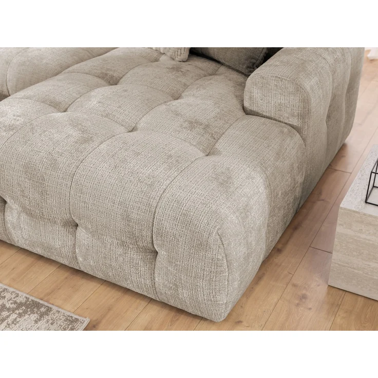 luma-home Wohnlandschaft U-Form 6-Sitzer, raffinierte Steppungen, Chenille-Bezug in Sand Grau, 323 x 161 x 79cm – Bild 5