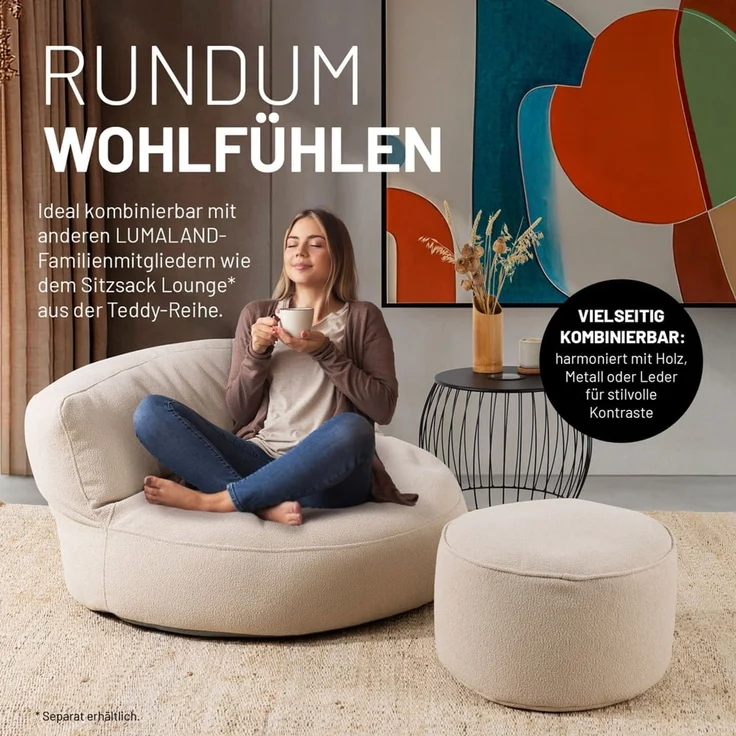 Lumaland Pouf Sitzsack Pouf Teddy 50L, Indoor-Bezug - weich waschbar - perfekt fürs moderne Zuhause – Bild 3