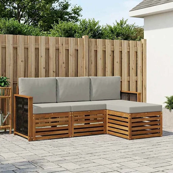 vidaXL Outdoor-Sofagarnitur 4 stk. 4-Sitzer Natur und Hellgrau 3384202 – Bild 1