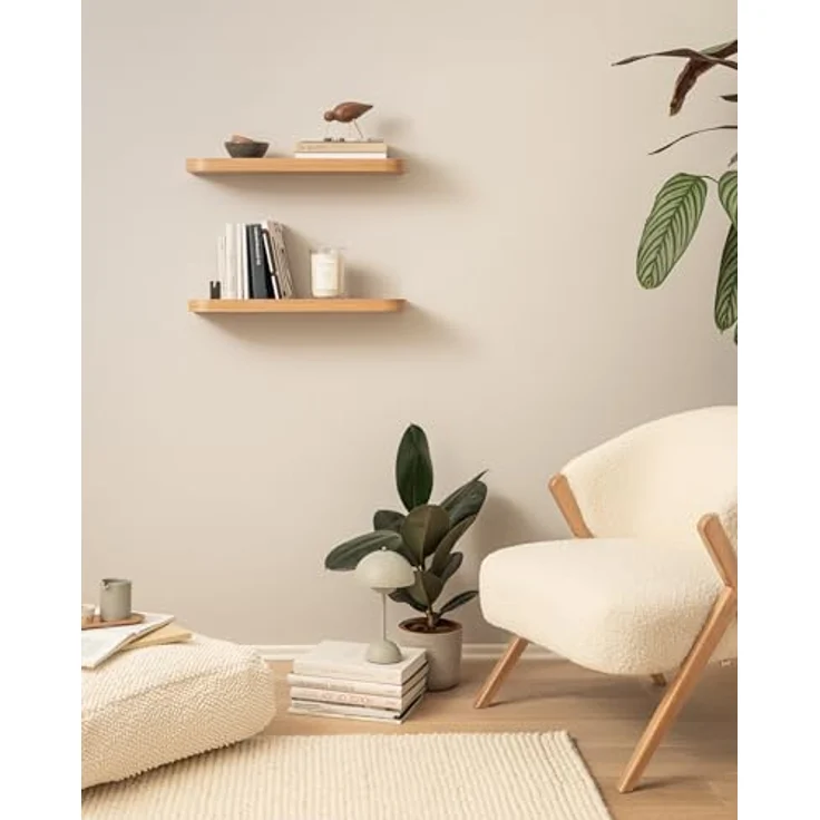 Kazai.® Wandregal-Set 'Toke' | 2 Hängeregale in Echtholz-Veneer | Schwebendes Holzregal als Bücherregal, Wanddeko und Ablage für Bad, Wohnzimmer, Küche, Schlafzimmer | Eiche – Bild 8