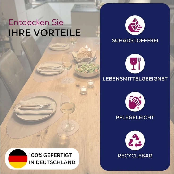 Beautex Platzset, Platzset, Tischschutz transparent, leicht mattiert, Größe wählbar, (6-St), abwischbar, 1,6 mm Dicke, robust, langlebig, rutschfest, reißfest – Bild 3