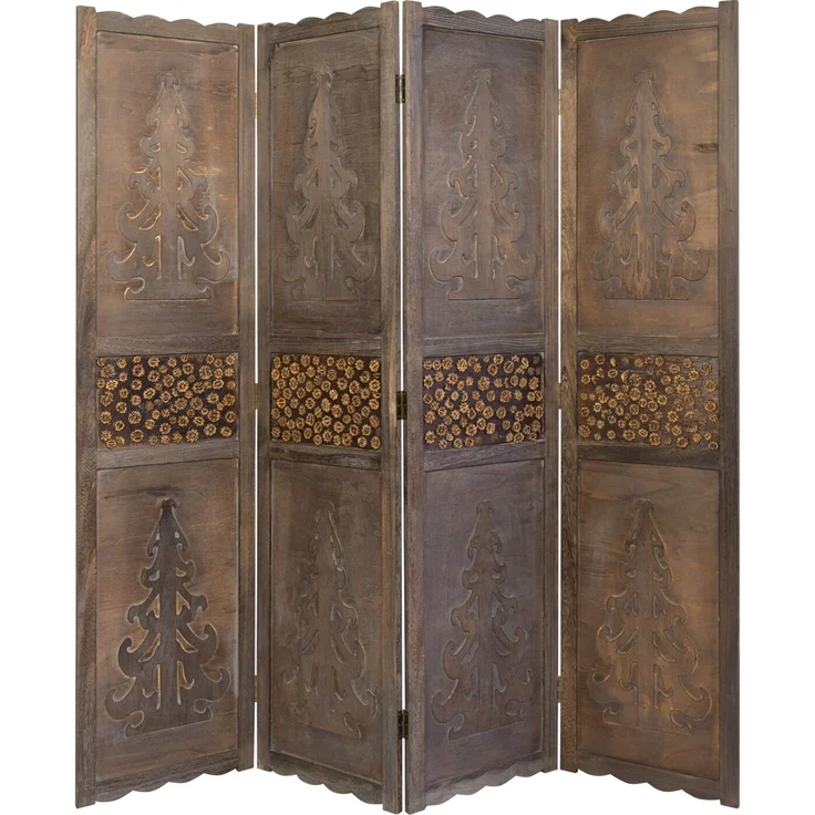 4 fach Paravent Raumteiler Holz Trennwand spanische Wand Sichtschutz Braun – Bild 1